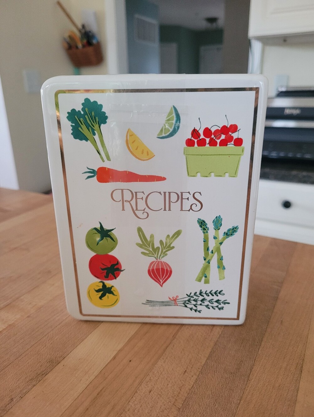 Ceramic "Recipes" Book Shaped Recipe Card Holder With Recipe Cards
